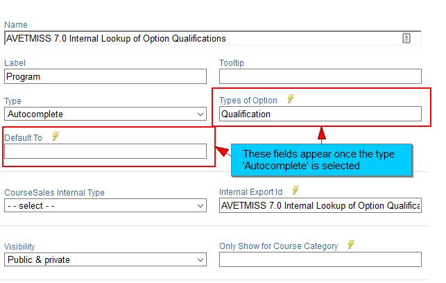 The Field after the Field Type Autocomplete is selected